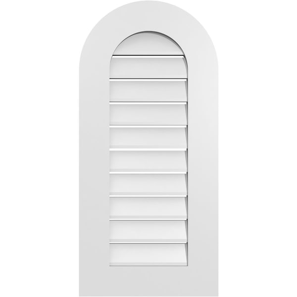 Ekena Millwork Round Top Surface Mount PVC Gable Vent: Functional, w/ 3-1/2"W x 1"P Standard Frame, 16"W x 34"H - GVPRT16X3401SF