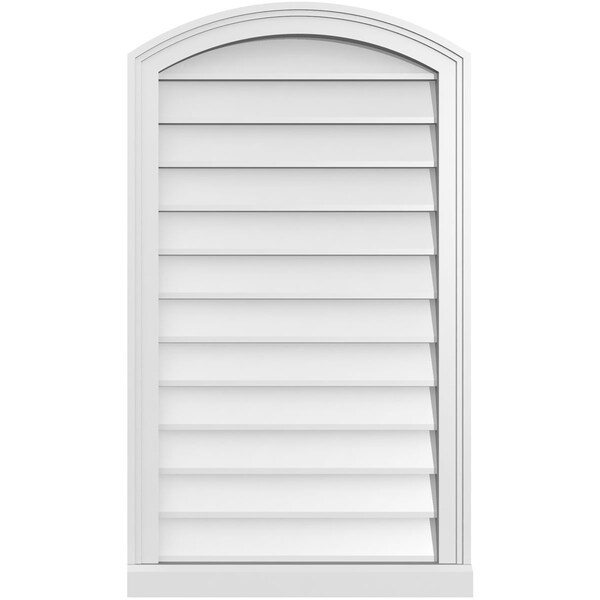 Ekena Millwork Arch Top Surface Mount PVC Gable Vent: Functional, w/ 2"W x 2"P Brickmould Sill Frame, 22"W x 38"H - GVPAR22X3803SF