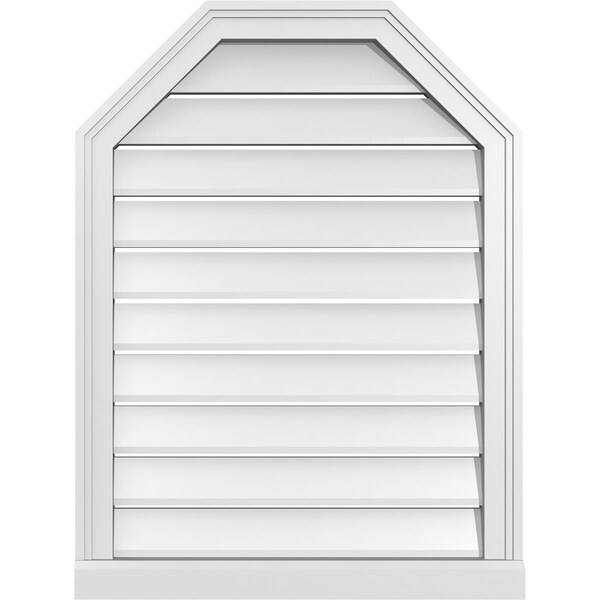 Ekena Millwork Octagonal Top Surface Mount PVC Gable Vent w/ 2"W x 2"P Brickmould Sill Frame, 24"W x 32"H - GVPOT24X3203SF