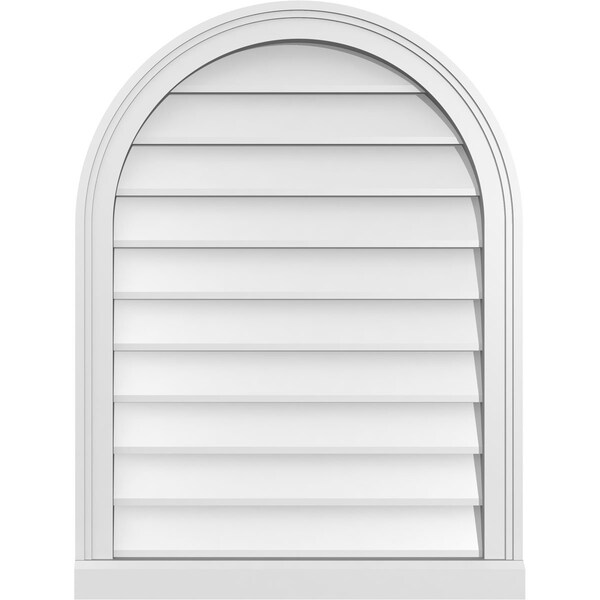 Ekena Millwork Round Top Surface Mount PVC Gable Vent w/ 2"W x 2"P Brickmould Sill Frame, 24"W x 32"H - GVPRT24X3203SN