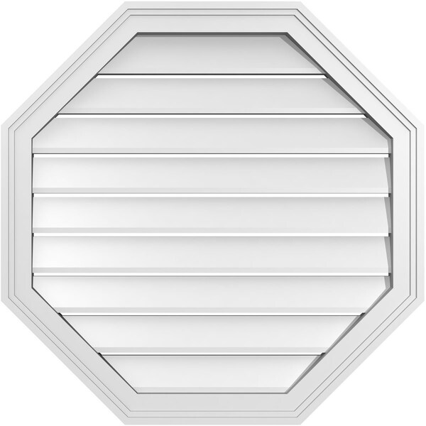 Ekena Millwork Octagonal Surface Mount PVC Gable Vent: Functional, w/ 2"W x 1-1/2"P Brickmould Frame, 28"W x 28"H - GVPOC28X2802SF