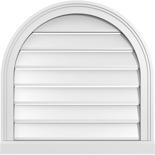 Ekena Millwork Round Top Surface Mount PVC Gable Vent: Functional, w/ 2"W x 2"P Brickmould Sill Frame, 24"W x 24"H - GVPRT24X2403SF