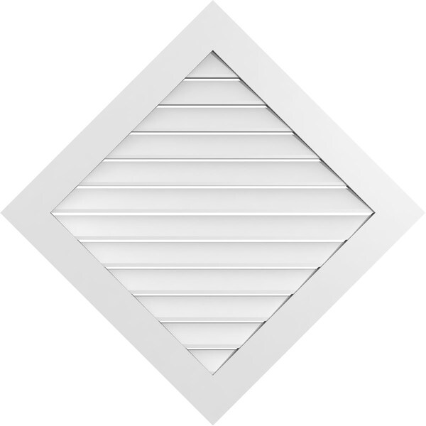 Ekena Millwork Diamond Surface Mount PVC Gable Vent: Non-Functional, w/ 3-1/2"W x 1"P Standard Frame, 40"W x 40"H - GVPDI40X4001SN