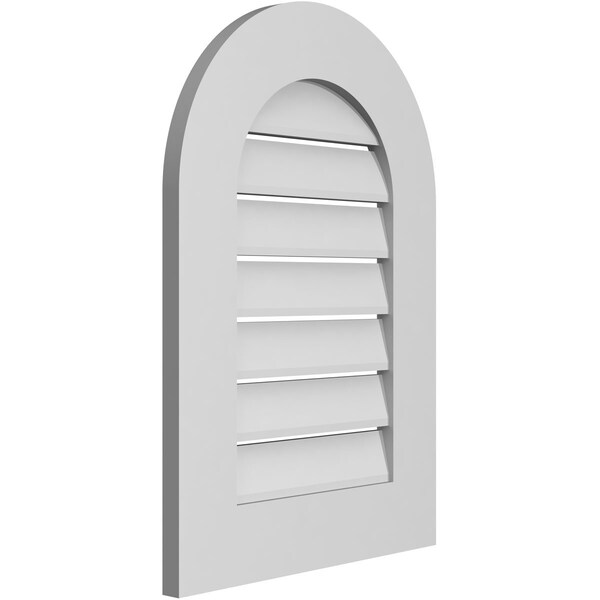 Ekena Millwork Round Top Surface Mount PVC Gable Vent: Functional, w/ 3-1/2"W x 1"P Standard Frame, 18"W x 26"H - GVPRT18X2601SF