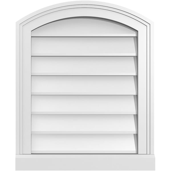 Ekena Millwork Arch Top Surface Mount PVC Gable Vent: Functional, w/ 2"W x 2"P Brickmould Sill Frame, 18"W x 22"H - GVPAR18X2203SF