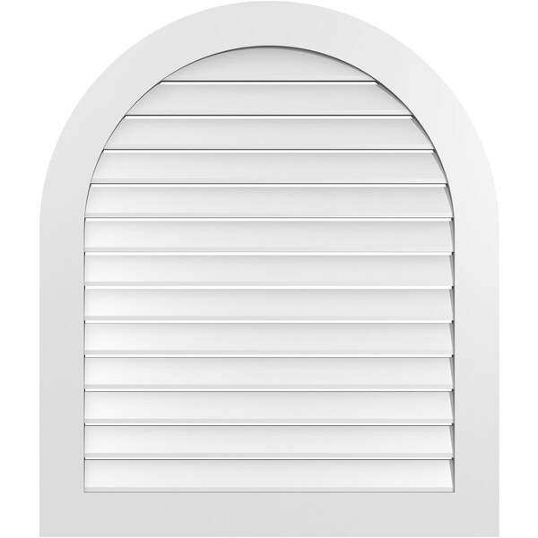 Ekena Millwork Round Top Surface Mount PVC Gable Vent: Functional, w/ 3-1/2"W x 1"P Standard Frame, 36"W x 42"H - GVPRT36X4201SF