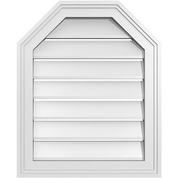 Ekena Millwork Octagonal Top Surface Mount PVC Gable Vent w/ 2"W x 1-1/2"P Brickmould Frame, 18"W x 22"H - GVPOT18X2202SF