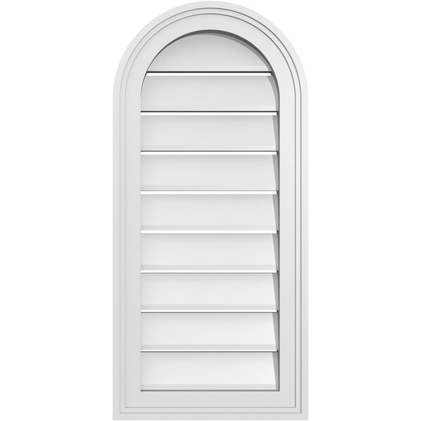Ekena Millwork Round Top Surface Mount PVC Gable Vent: Functional, w/ 2"W x 1-1/2"P Brickmould Frame, 14"W x 30"H - GVPRT14X3002SF