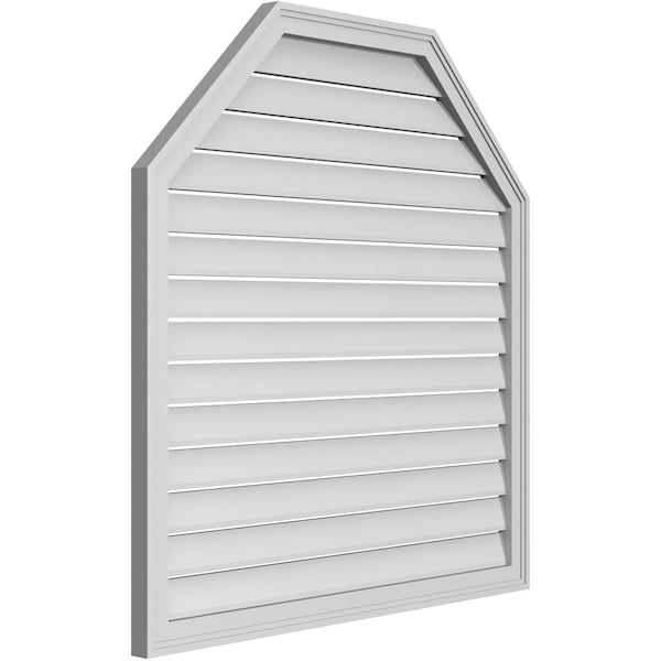Ekena Millwork Octagonal Top Surface Mount PVC Gable Vent w/ 2"W x 1-1/2"P Brickmould Frame, 40"W x 42"H - GVPOT40X4202SF