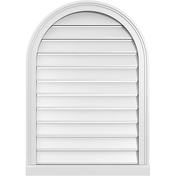 Ekena Millwork Round Top Surface Mount PVC Gable Vent: Functional, w/ 2"W x 2"P Brickmould Sill Frame, 24"W x 34"H - GVPRT24X3403SF