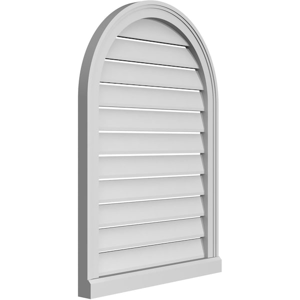 Ekena Millwork Round Top Surface Mount PVC Gable Vent: Functional, w/ 2"W x 2"P Brickmould Sill Frame, 24"W x 34"H - GVPRT24X3403SF