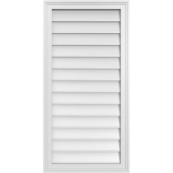 Ekena Millwork Vertical Surface Mount PVC Gable Vnt: Non-Functional, w/2"W x 1-1/2"H, Brickmould Frame, 20"W x 40"H - GVPVE20X4002SN
