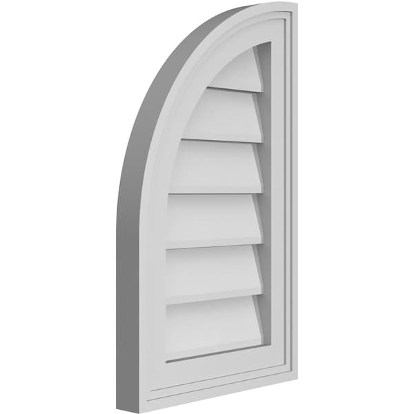 Ekena Millwork Quarter Round Top Left Surface Mount PVC Gable Vent w/ 2"W x 1-1/2"P Brickmould Frame, 12"W x 20"H - GVPQL12X2002SN