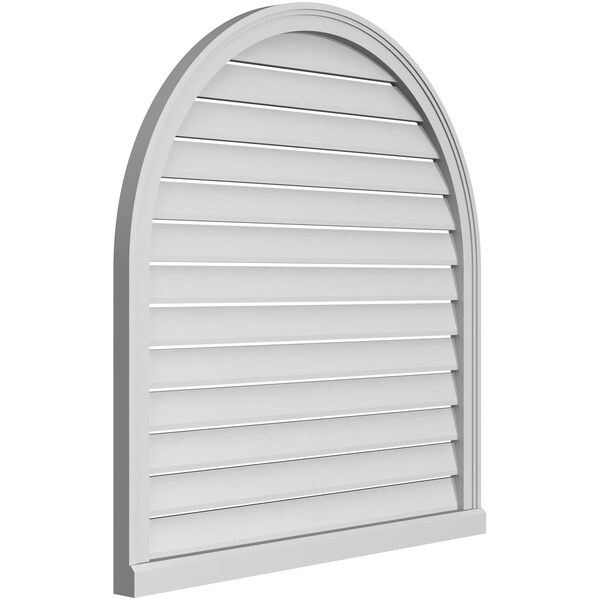 Ekena Millwork Round Top Surface Mount PVC Gable Vent: Functional, w/ 2"W x 2"P Brickmould Sill Frame, 38"W x 40"H - GVPRT38X4003SF