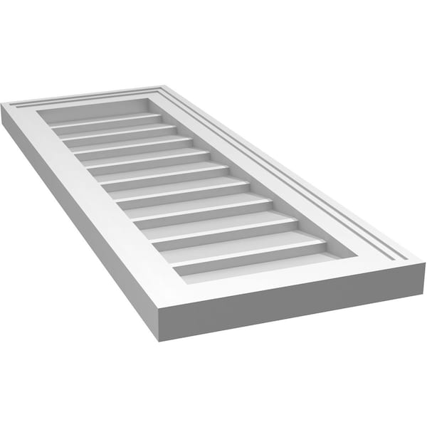 Ekena Millwork Vertical Surface Mount PVC Gable Vnt: Non-Functional, w/2"W x 1-1/2"H, Brickmould Frame, 12"W x 32"H - GVPVE12X3202SN