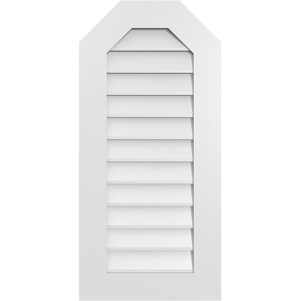 Ekena Millwork Octagonal Top Surface Mount PVC Gable Vent w/ 3-1/2"W x 1"P Standard Frame, 18"W x 38"H - GVPOT18X3801SN