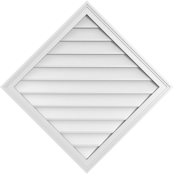 Ekena Millwork Diamond Surface Mount PVC Gable Vent: Functional, w/ 2"W x 1-1/2"P Brickmould Frame, 36"W x 36"H - GVPDI36X3602SF