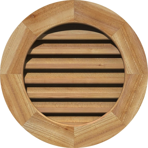 Ekena Millwork Round Gable Vent Functional, Western Red Cedar Gable Vent w/ 1" x 4" Flat Trim Frame, 22"W x 22"H - GVWRO22X2201RFUWR