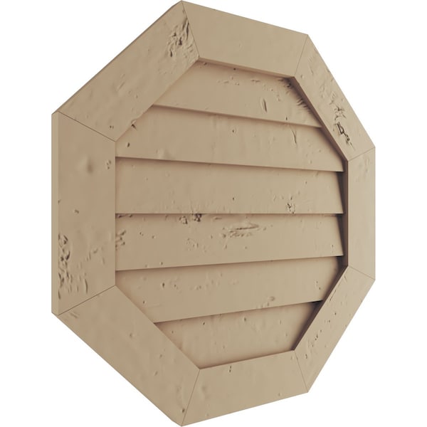 Ekena Millwork Timberthane Knotty Pine Octagonal Faux Wood Non-Functional Gable Vent, Primed Tan, 27"W x 27"H - GVUROC27X27DKPPR
