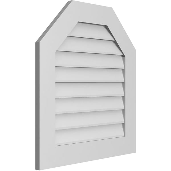 Ekena Millwork Octagonal Top Surface Mount PVC Gable Vent w/ 3-1/2"W x 1"P Standard Frame, 26"W x 28"H - GVPOT26X2801SN