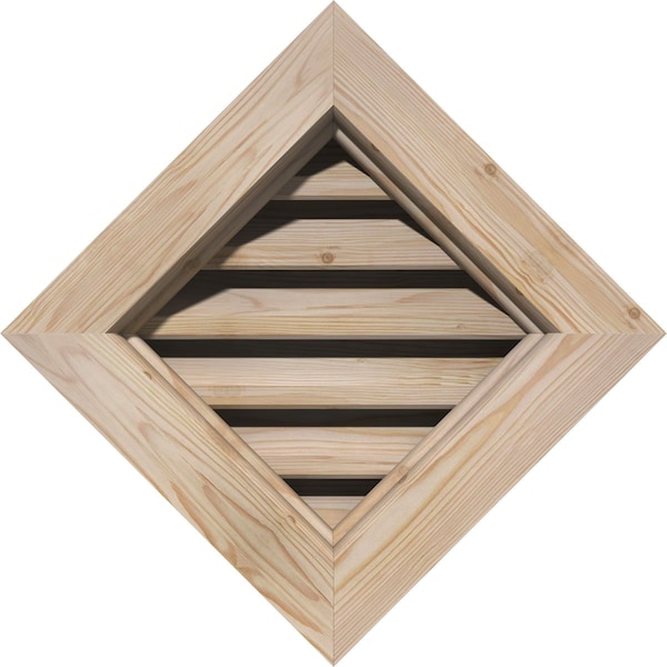 Ekena Millwork Diamond Gable Vent Unfinished, Functional, Pine Gable Vent w/ Brick Mould Face Frame, 22"W x 22"H - GVWDI22X2200SFUPI