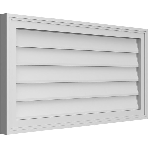 Ekena Millwork Vertical Surface Mount PVC Gable Vnt: Non-Functional, w/2"W x 1-1/2"H, Brickmould Frame, 36"W x 18"H - GVPVE36X1802SN