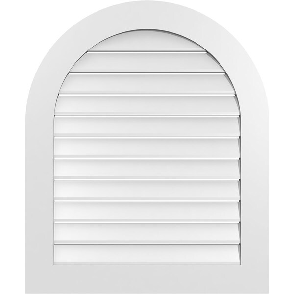 Ekena Millwork Round Top Surface Mount PVC Gable Vent: Functional, w/ 3-1/2"W x 1"P Standard Frame, 30"W x 36"H - GVPRT30X3601SF