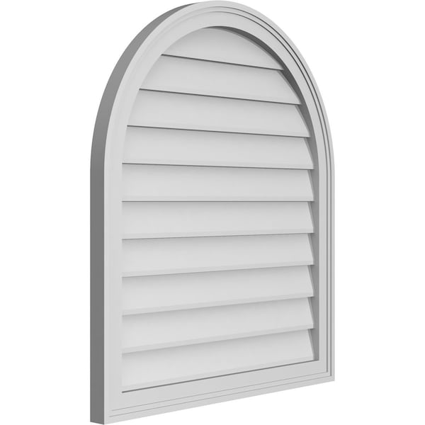 Ekena Millwork Round Top Surface Mount PVC Gable Vent w/ 2"W x 1-1/2"P Brickmould Frame, 28"W x 32"H - GVPRT28X3202SN