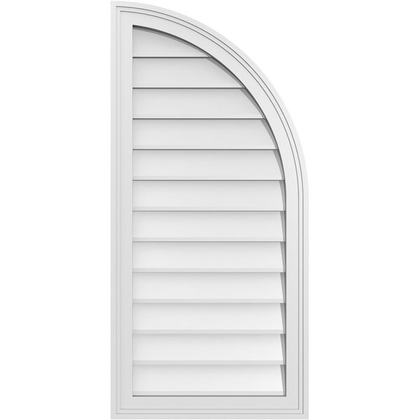 Ekena Millwork Quarter Round Top Right Surface Mount PVC Gable Vent w/ 2"W x 1-1/2"P Brickmould Frame, 18"W x 38"H - GVPQR18X3802SN