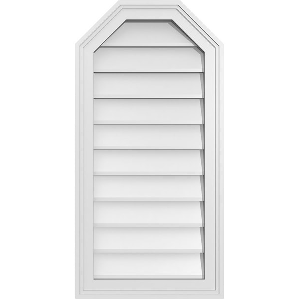 Ekena Millwork Octagonal Top Surface Mount PVC Gable Vent w/ 2"W x 1-1/2"P Brickmould Frame, 16"W x 32"H - GVPOT16X3202SN