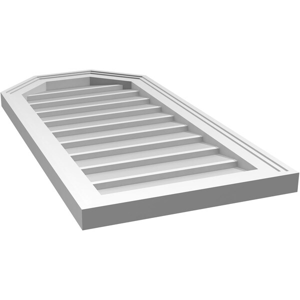 Ekena Millwork Octagonal Top Surface Mount PVC Gable Vent w/ 2"W x 1-1/2"P Brickmould Frame, 16"W x 32"H - GVPOT16X3202SN