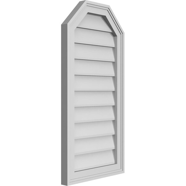 Ekena Millwork Octagonal Top Surface Mount PVC Gable Vent w/ 2"W x 1-1/2"P Brickmould Frame, 16"W x 32"H - GVPOT16X3202SN