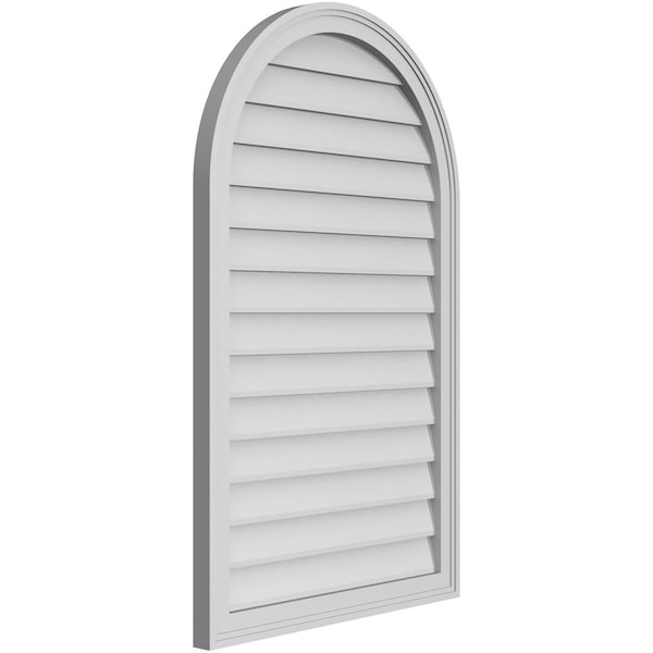 Ekena Millwork Round Top Surface Mount PVC Gable Vent w/ 2"W x 1-1/2"P Brickmould Frame, 26"W x 42"H - GVPRT26X4202SN