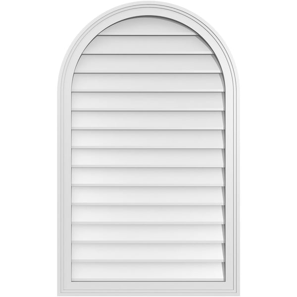 Ekena Millwork Round Top Surface Mount PVC Gable Vent w/ 2"W x 1-1/2"P Brickmould Frame, 26"W x 42"H - GVPRT26X4202SN
