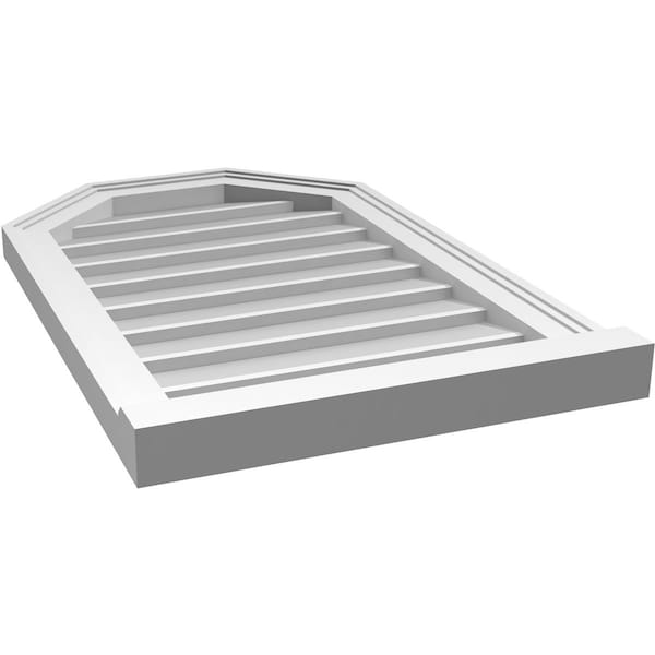Ekena Millwork Octagonal Top Surface Mount PVC Gable Vent w/ 2"W x 2"P Brickmould Sill Frame, 18"W x 28"H - GVPOT18X2803SN