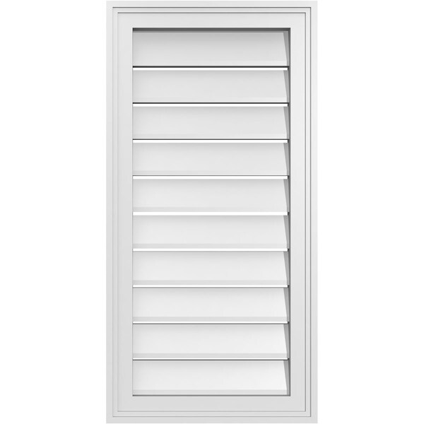 Ekena Millwork Vertical Surface Mount PVC Gable Vent: Functional, w/ 2"W x 1-1/2"P Brickmould Frame, 16"W x 32"H - GVPVE16X3202SF