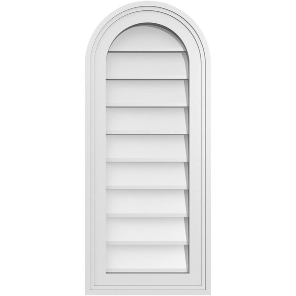 Ekena Millwork Round Top Surface Mount PVC Gable Vent w/ 2"W x 1-1/2"P Brickmould Frame, 12"W x 28"H - GVPRT12X2802SN
