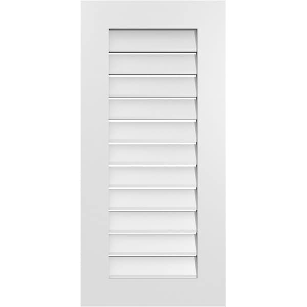Ekena Millwork Vertical Surface Mount PVC Gable Vent: Functional, w/ 3-1/2"W x 1"P Standard Frame, 18"W x 38"H - GVPVE18X3801SF