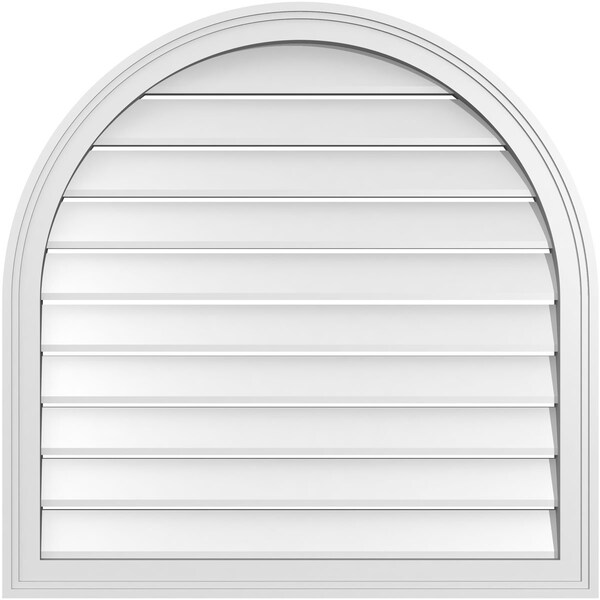 Ekena Millwork Round Top Surface Mount PVC Gable Vent: Functional, w/ 2"W x 1-1/2"P Brickmould Frame, 32"W x 32"H - GVPRT32X3202SF