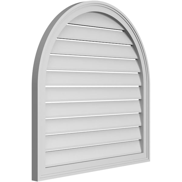 Ekena Millwork Round Top Surface Mount PVC Gable Vent: Functional, w/ 2"W x 1-1/2"P Brickmould Frame, 32"W x 32"H - GVPRT32X3202SF