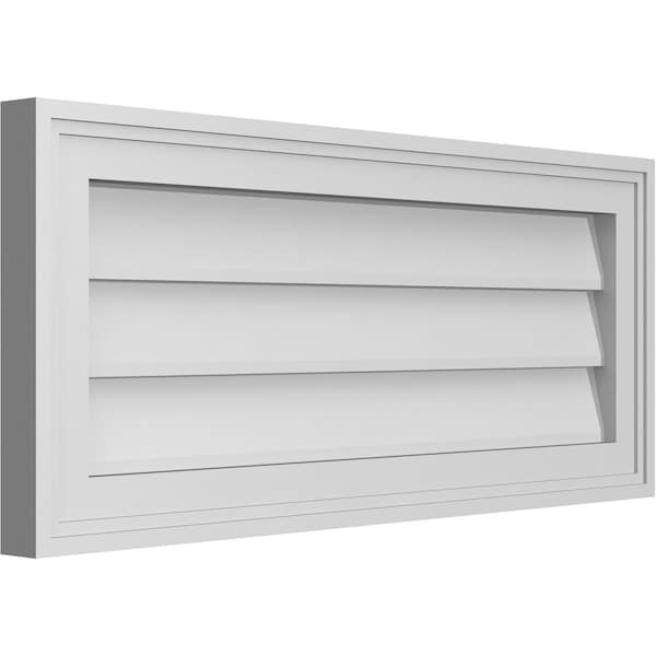 Ekena Millwork Vertical Surface Mount PVC Gable Vnt: Non-Functional, w/2"W x 1-1/2"H, Brickmould Frame, 28"W x 12"H - GVPVE28X1202SN