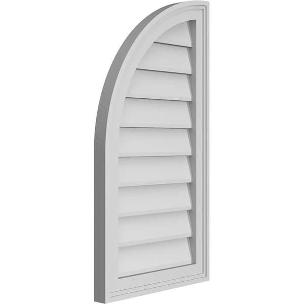Ekena Millwork Quarter Round Top Left Surface Mount PVC Gable Vent w/ 2"W x 1-1/2"P Brickmould Frame, 16"W x 30"H - GVPQL16X3002SN
