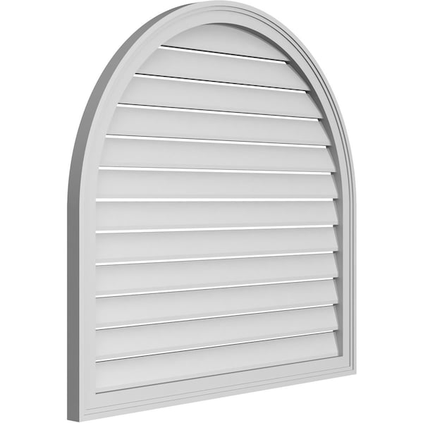Ekena Millwork Round Top Surface Mount PVC Gable Vent: Functional, w/ 2"W x 1-1/2"P Brickmould Frame, 38"W x 36"H - GVPRT38X3602SF