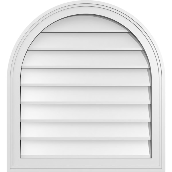 Ekena Millwork Round Top Surface Mount PVC Gable Vent w/ 2"W x 1-1/2"P Brickmould Frame, 24"W x 26"H - GVPRT24X2602SN
