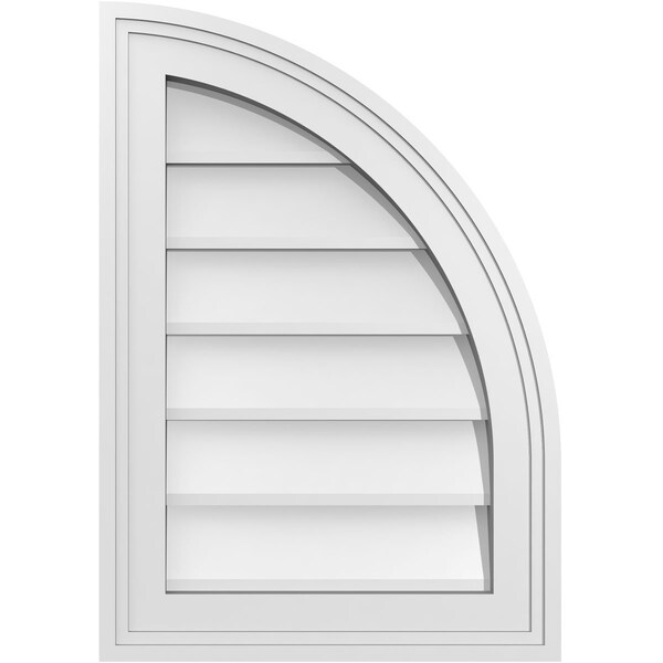 Ekena Millwork Quarter Round Top Right Surface Mount PVC Gable Vent w/ 2"W x 1-1/2"P Brickmould Frame, 14"W x 20"H - GVPQR14X2002SN