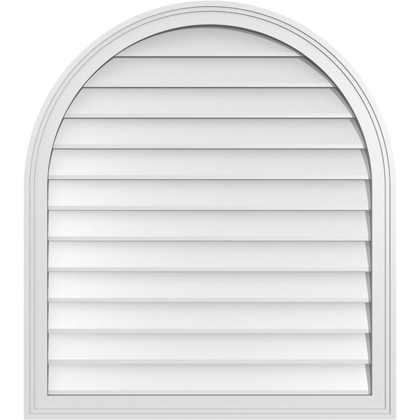 Ekena Millwork Round Top Surface Mount PVC Gable Vent w/ 2"W x 1-1/2"P Brickmould Frame, 32"W x 36"H - GVPRT32X3602SN