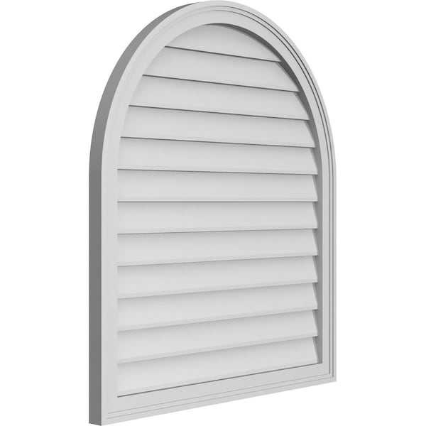 Ekena Millwork Round Top Surface Mount PVC Gable Vent w/ 2"W x 1-1/2"P Brickmould Frame, 32"W x 36"H - GVPRT32X3602SN