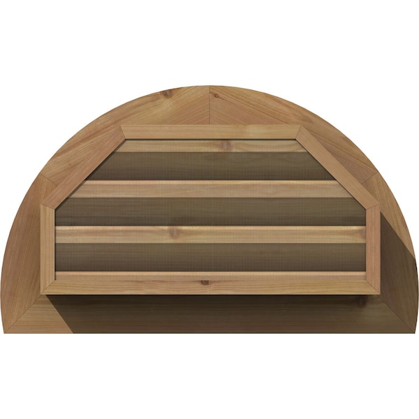 Ekena Millwork Half Round Gable Vent Functional Western Red Cedar Gable Vent w/1" x 4" Flat Trim Frame, 16"W x 08"H - GVWHR16X0801SFUWR