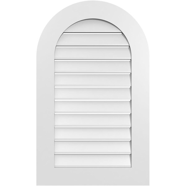 Ekena Millwork Round Top Surface Mount PVC Gable Vent: Functional, w/ 3-1/2"W x 1"P Standard Frame, 22"W x 36"H - GVPRT22X3601SF