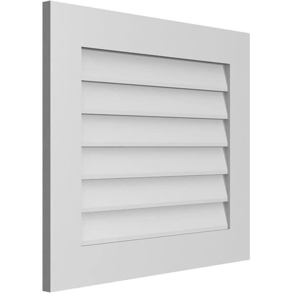 Ekena Millwork Vertical Surface Mount PVC Gable Vent: Non-Functional, w/ 3-1/2"W x 1"P Standard Frame, 28"W x 24"H - GVPVE28X2401SN